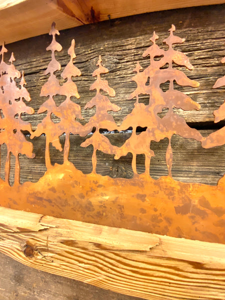 Bosco di larici con cornice in legno