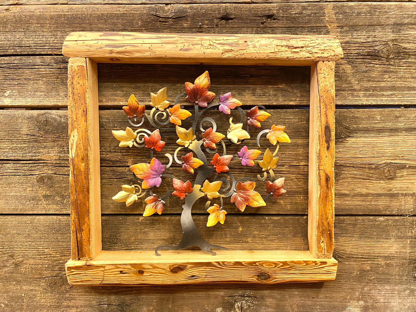 Tree of life with wooden frame 60x53cm