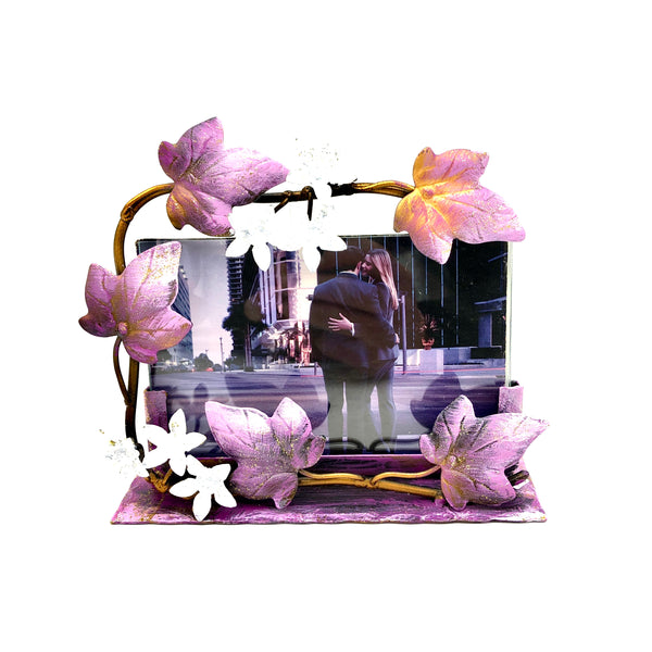 Portafoto orizzontale viola con fiorellini