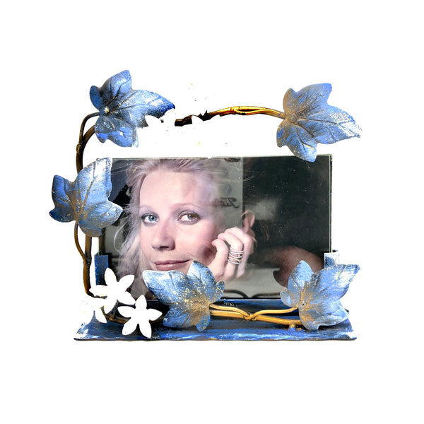 Portafoto orizzontale blu con fiorellini