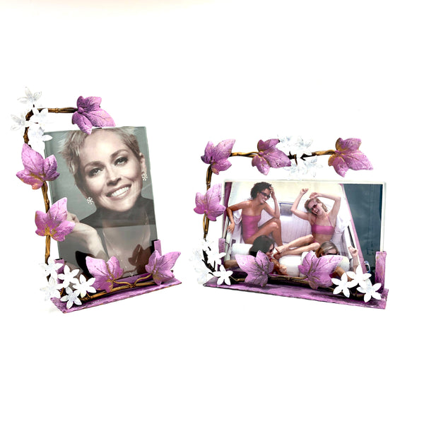 Portafoto verticale viola con fiorellini