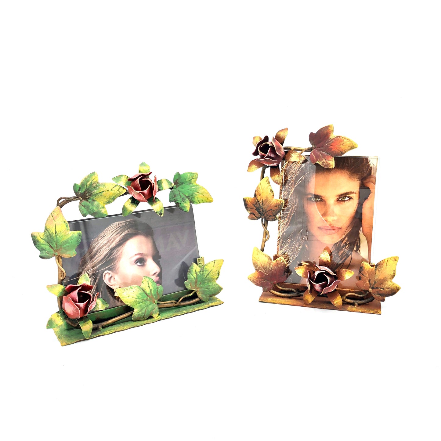 Vertical photo frame autumn with roses