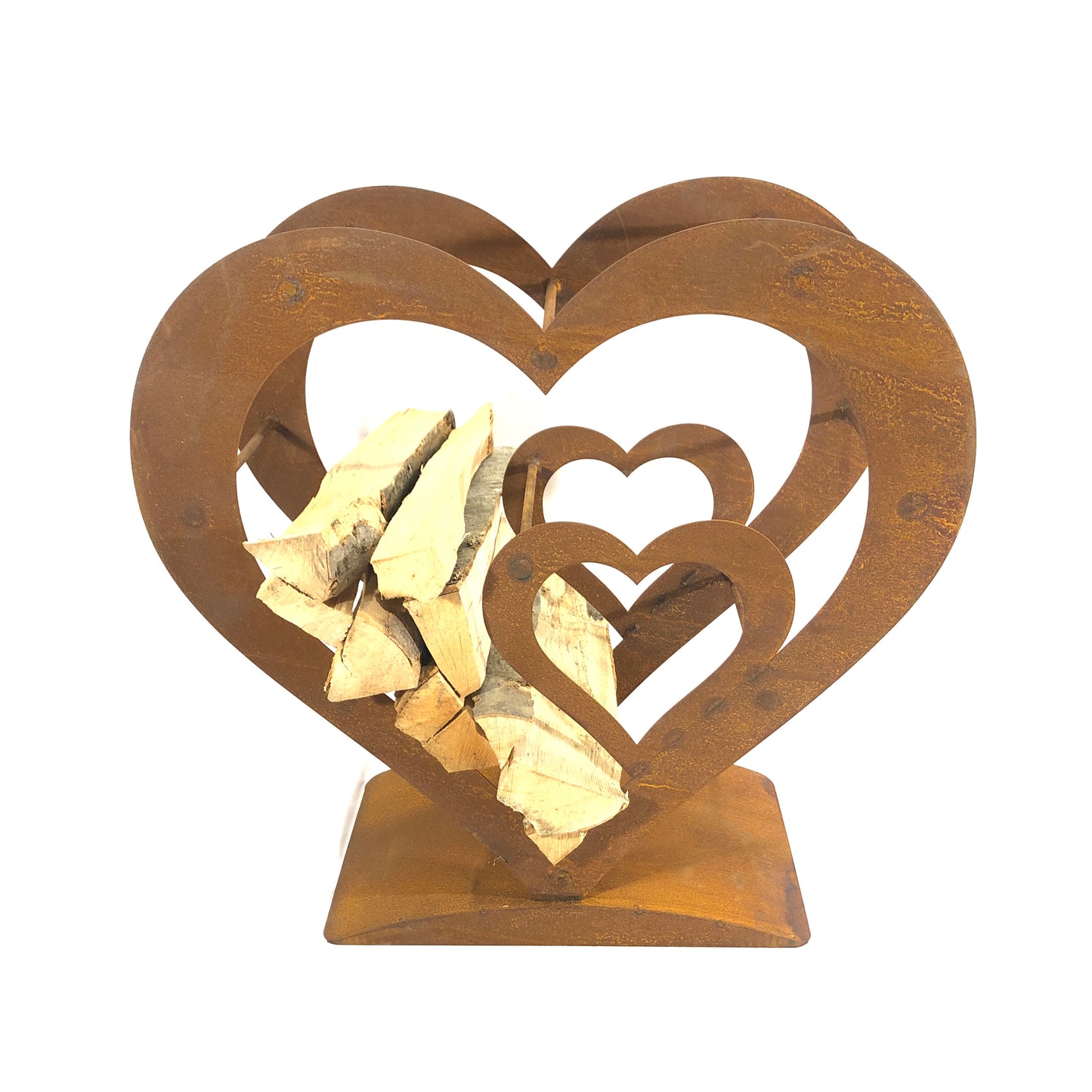 Firewood holder with two hearts