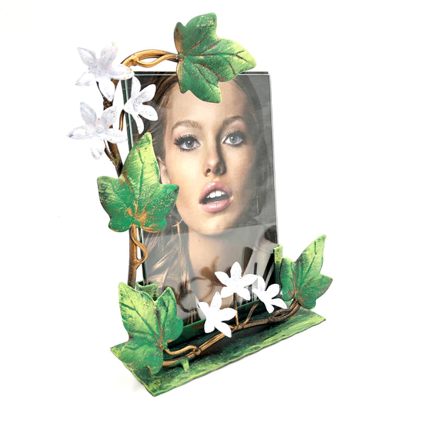 Portafoto verticale verde con fiorellini