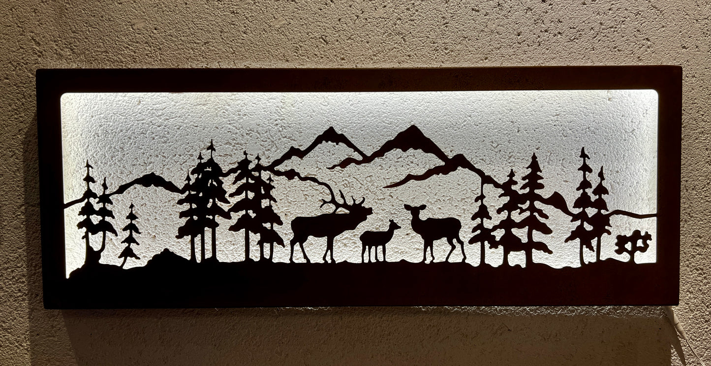 Quadro “famiglia di cervi” con LED (grande)