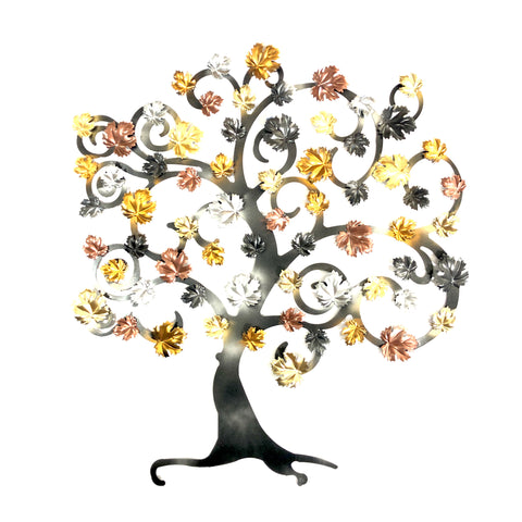 Albero della vita con foglie di vite oro, argento e rame
