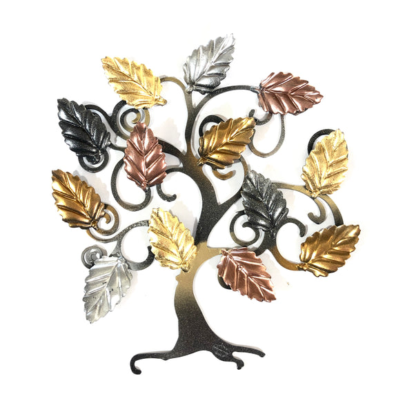 Albero della vita con foglie di faggio oro, argento e rame