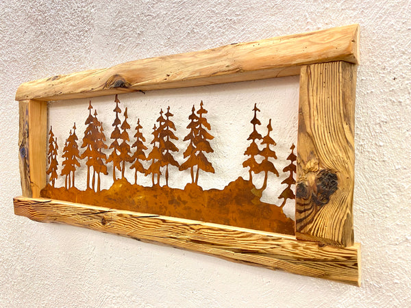 Bosco di larici con cornice in legno