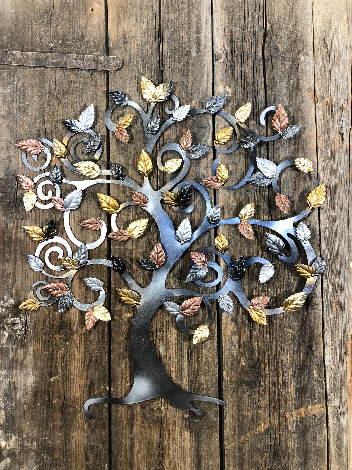 Tree of life with gold, silver and copper beech leaves