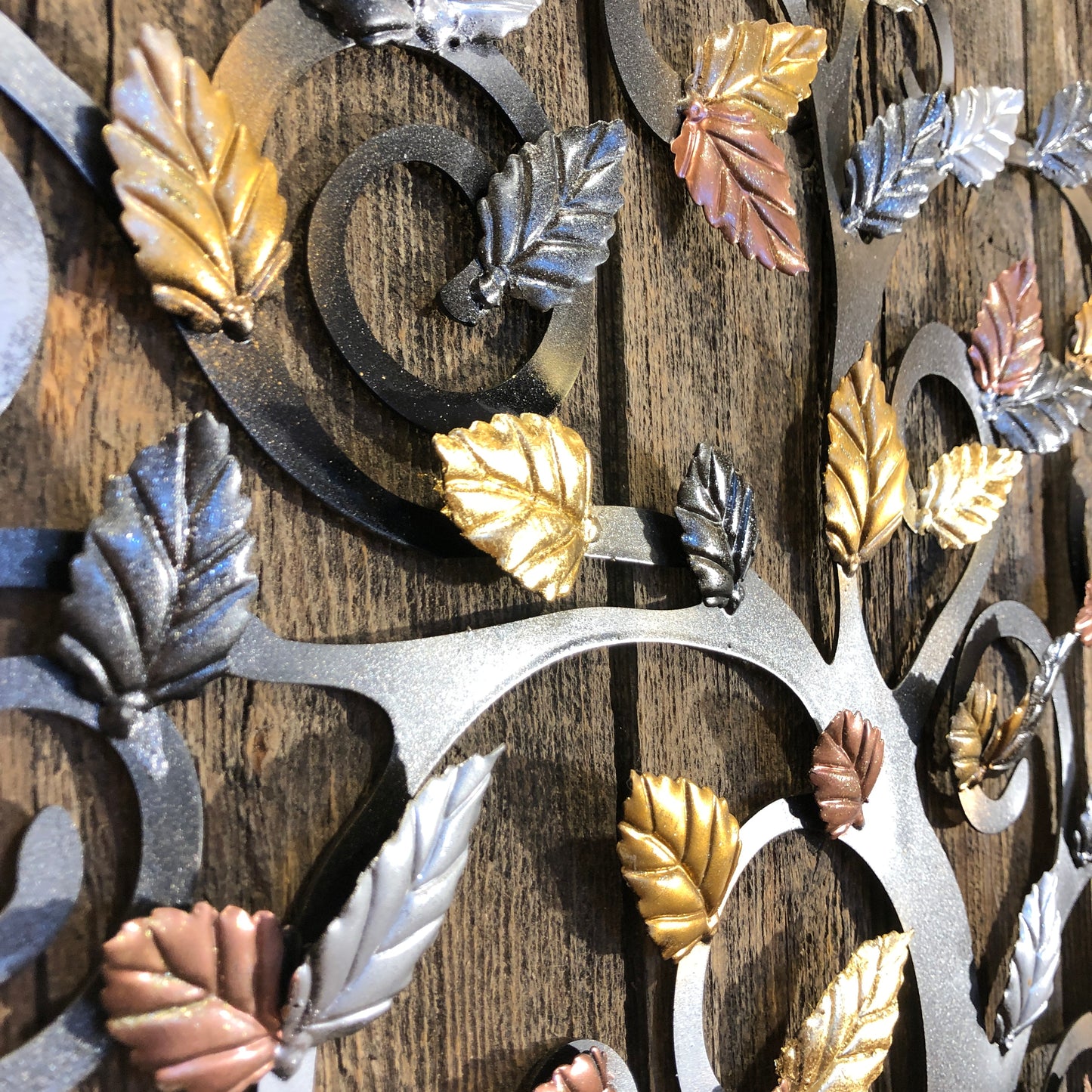 Tree of life with gold, silver and copper beech leaves