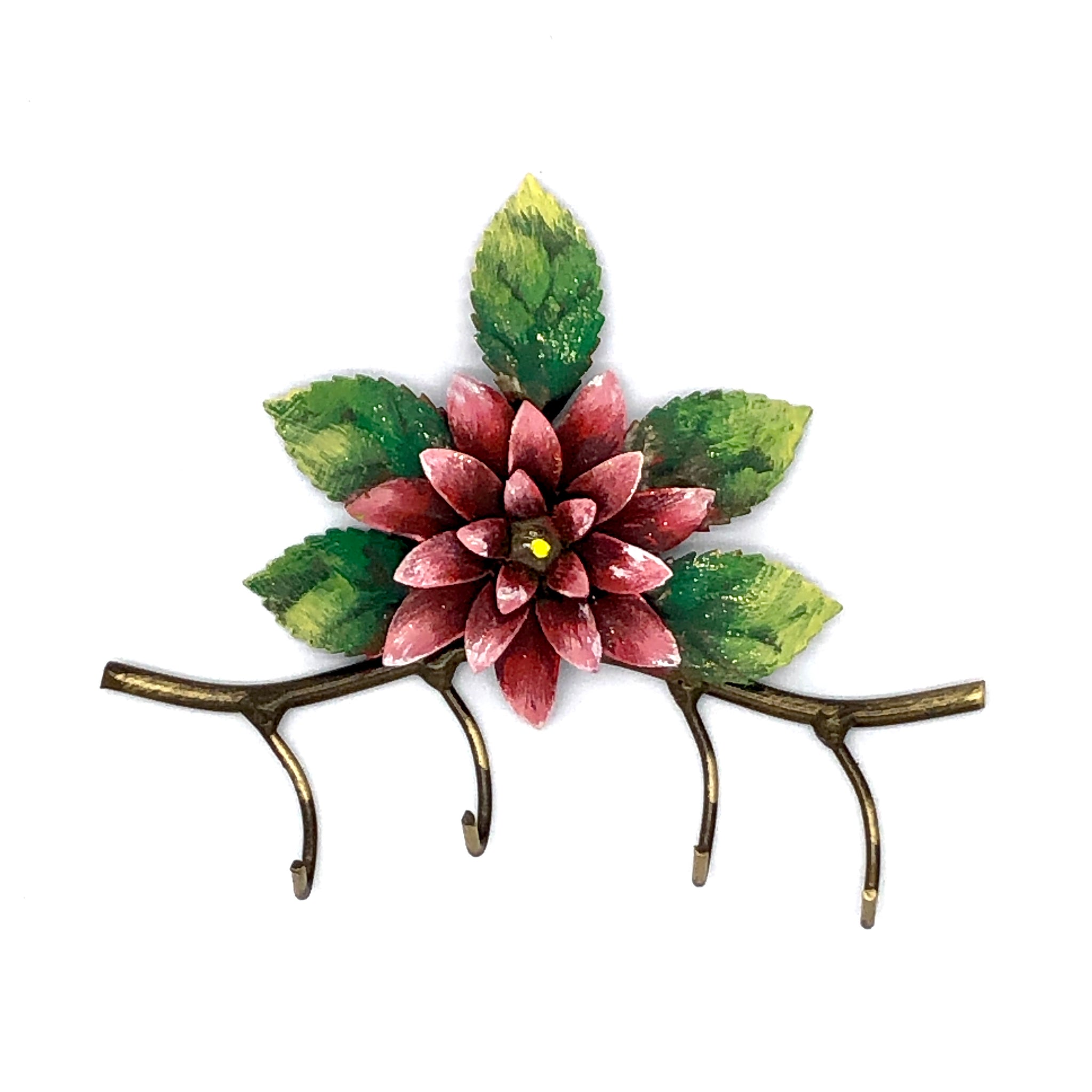 Portachiavi decorato con foglie e dalia.