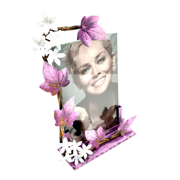 Portafoto verticale viola con fiorellini
