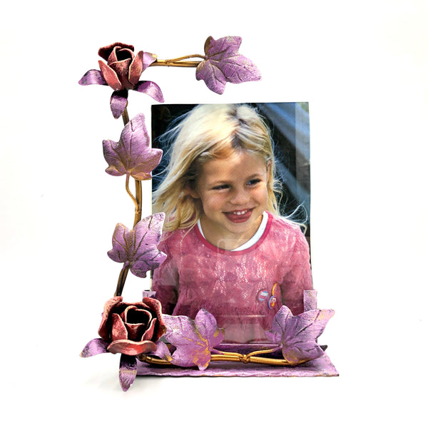 Portafoto verticale viola con rose