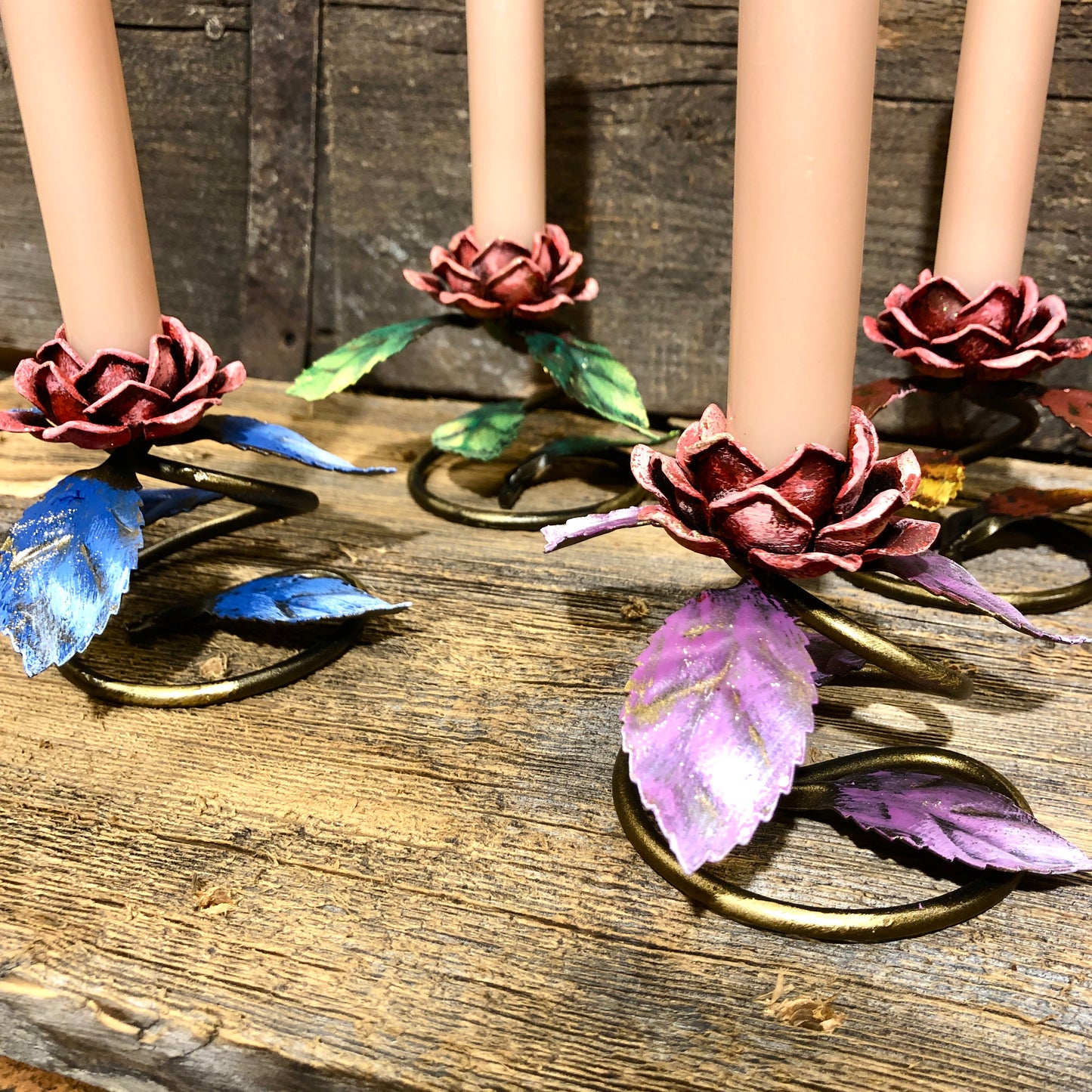 Set of 2 candle holders with rose