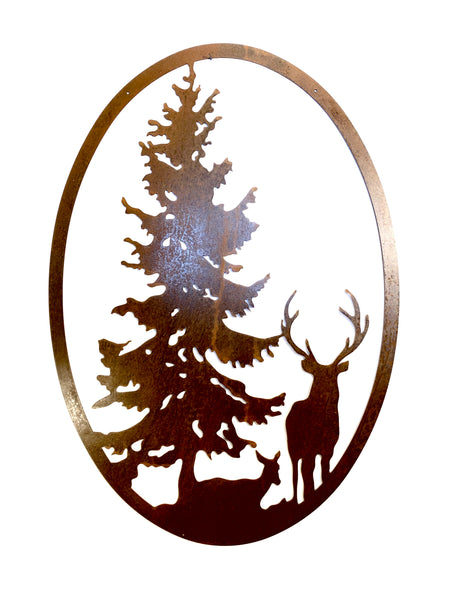 Cervo e albero con cornice ovale