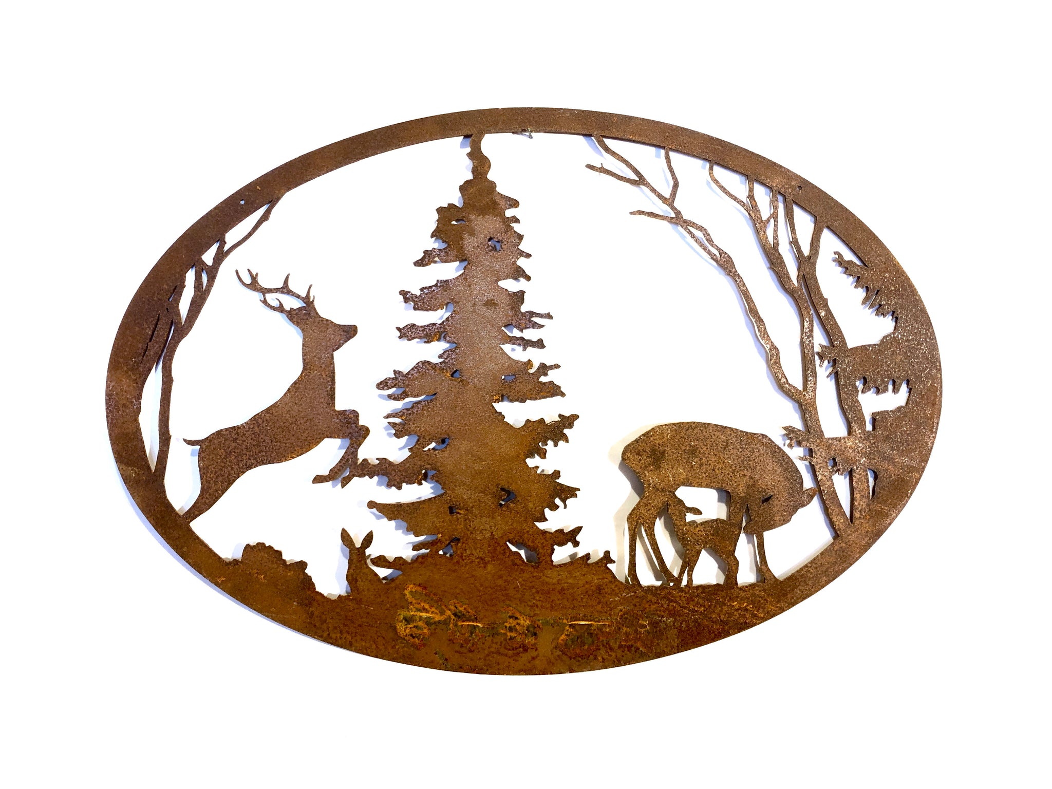 Cervo e albero con cornice ovale