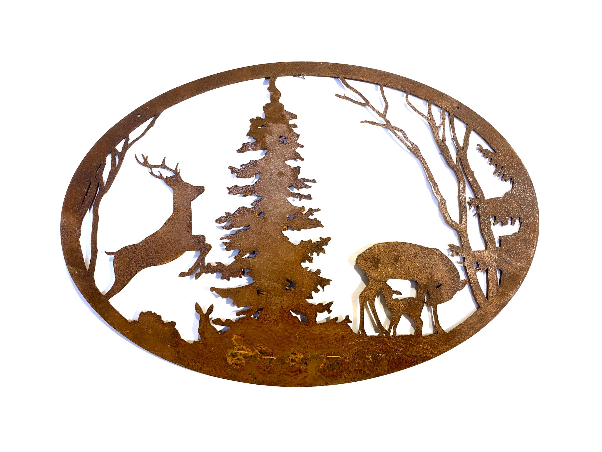 Cervo e albero con cornice ovale