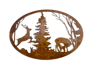 Cervo e albero con cornice ovale