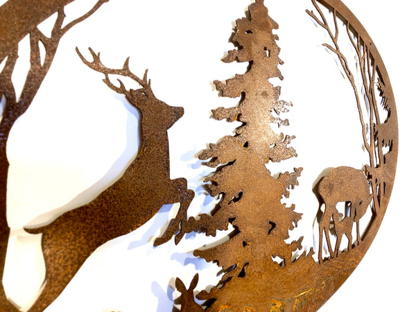 Cervo e albero con cornice ovale