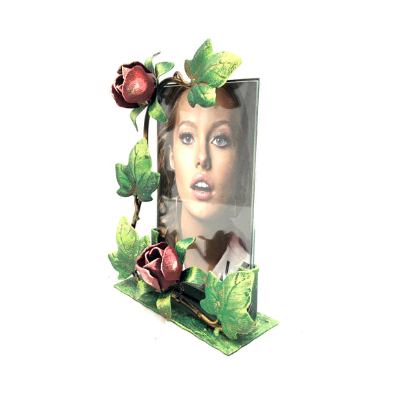 Portafoto verticale verde con rose