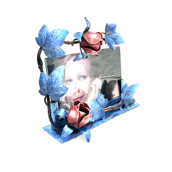 Portafoto orizzontale blu con rose