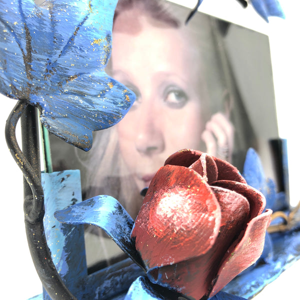 Portafoto orizzontale blu con rose