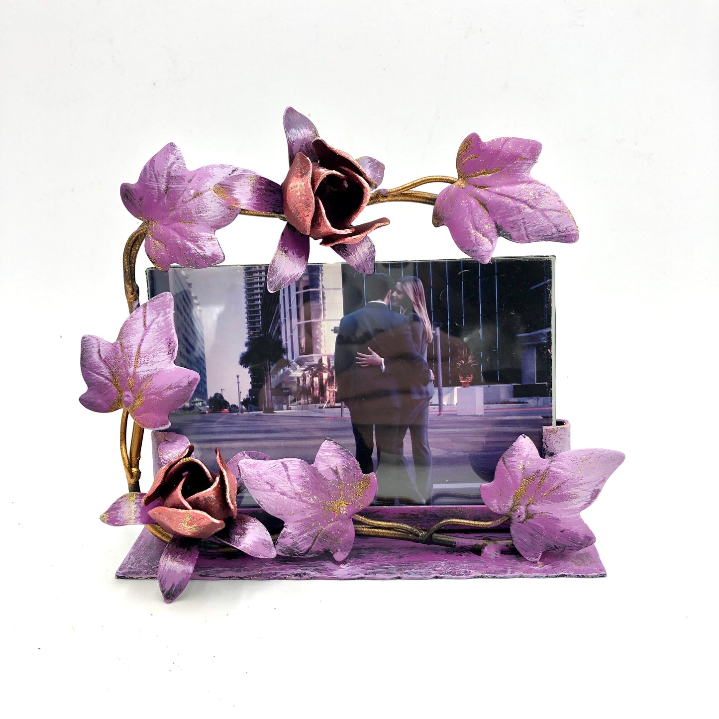 Portafoto orizzontale viola con rose