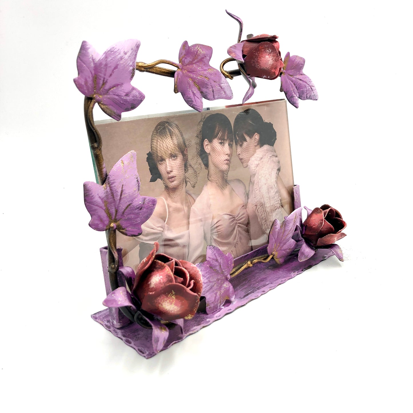 Portafoto orizzontale viola con rose