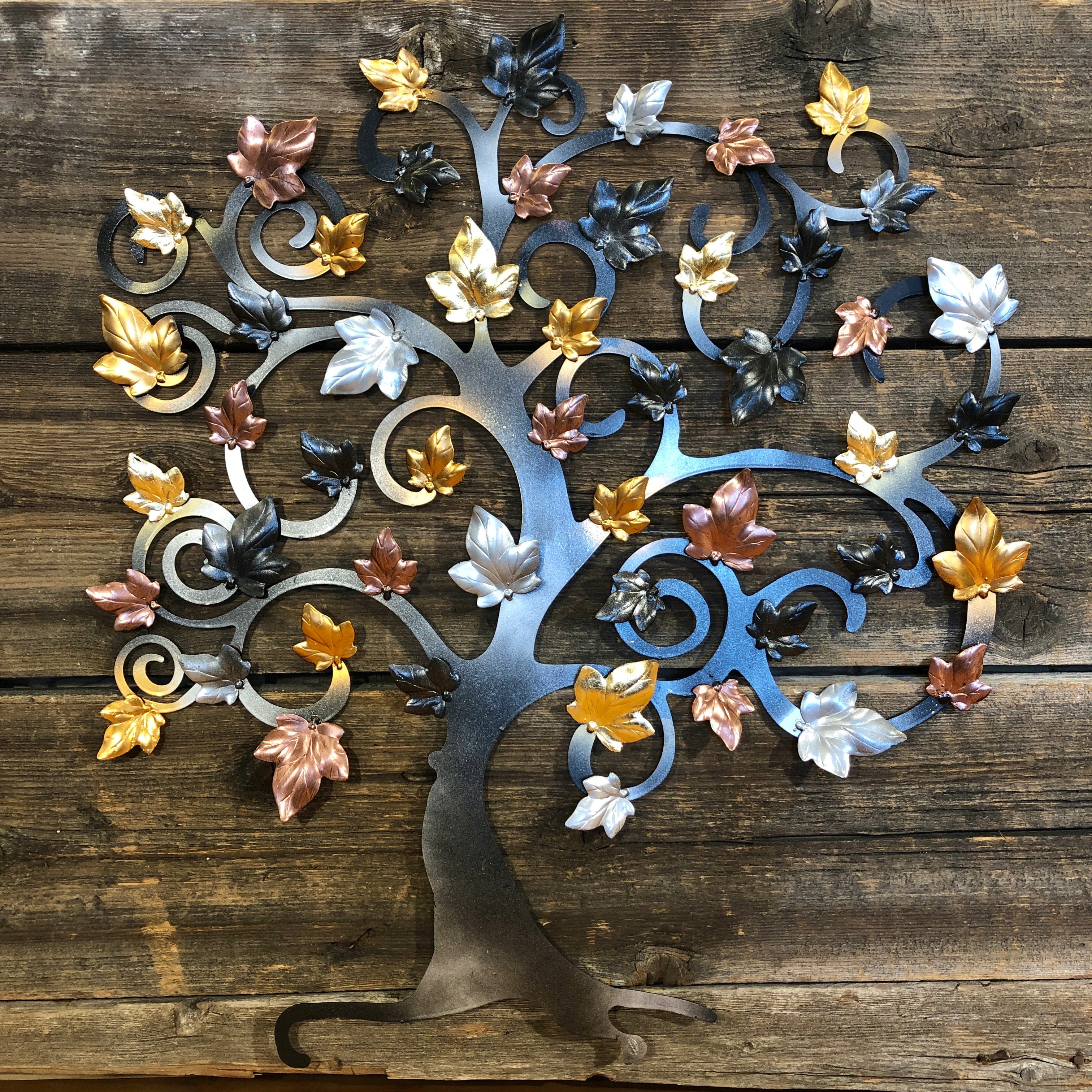 DRW Statuetta Albero Della Vita In Metallo Argentato – 51,5 Cm, Con Piedistallo, Design Moderno, Colore Argento E Nero