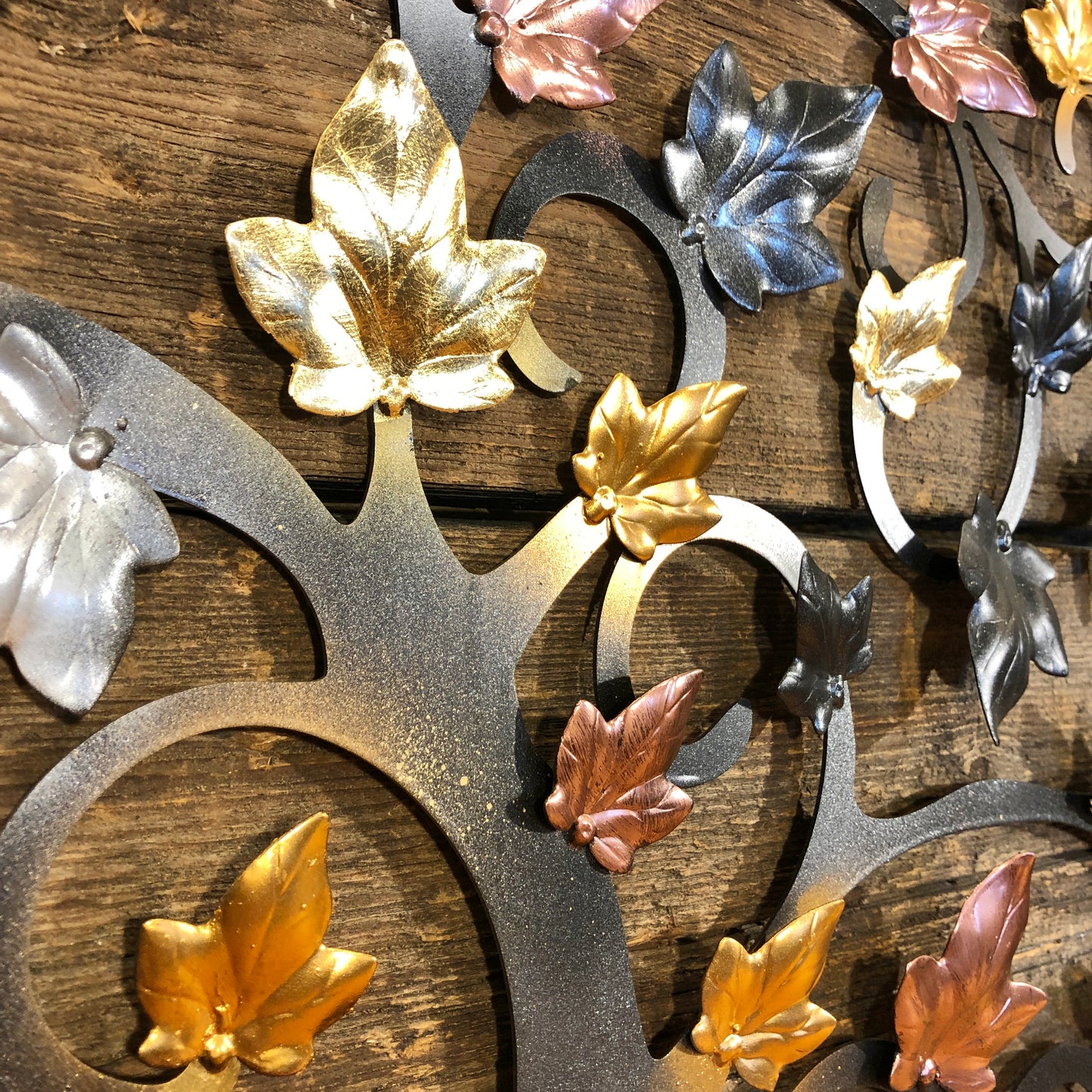 Tree of life with gold, silver and copper ivy leaves