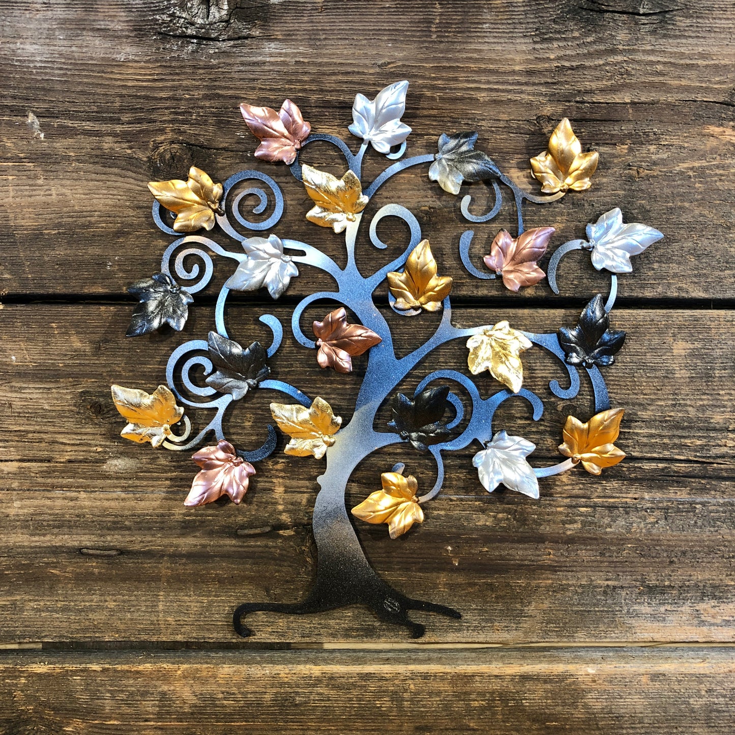 Tree of life with gold, silver and copper ivy leaves