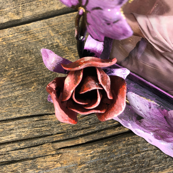 Portafoto verticale viola con rose