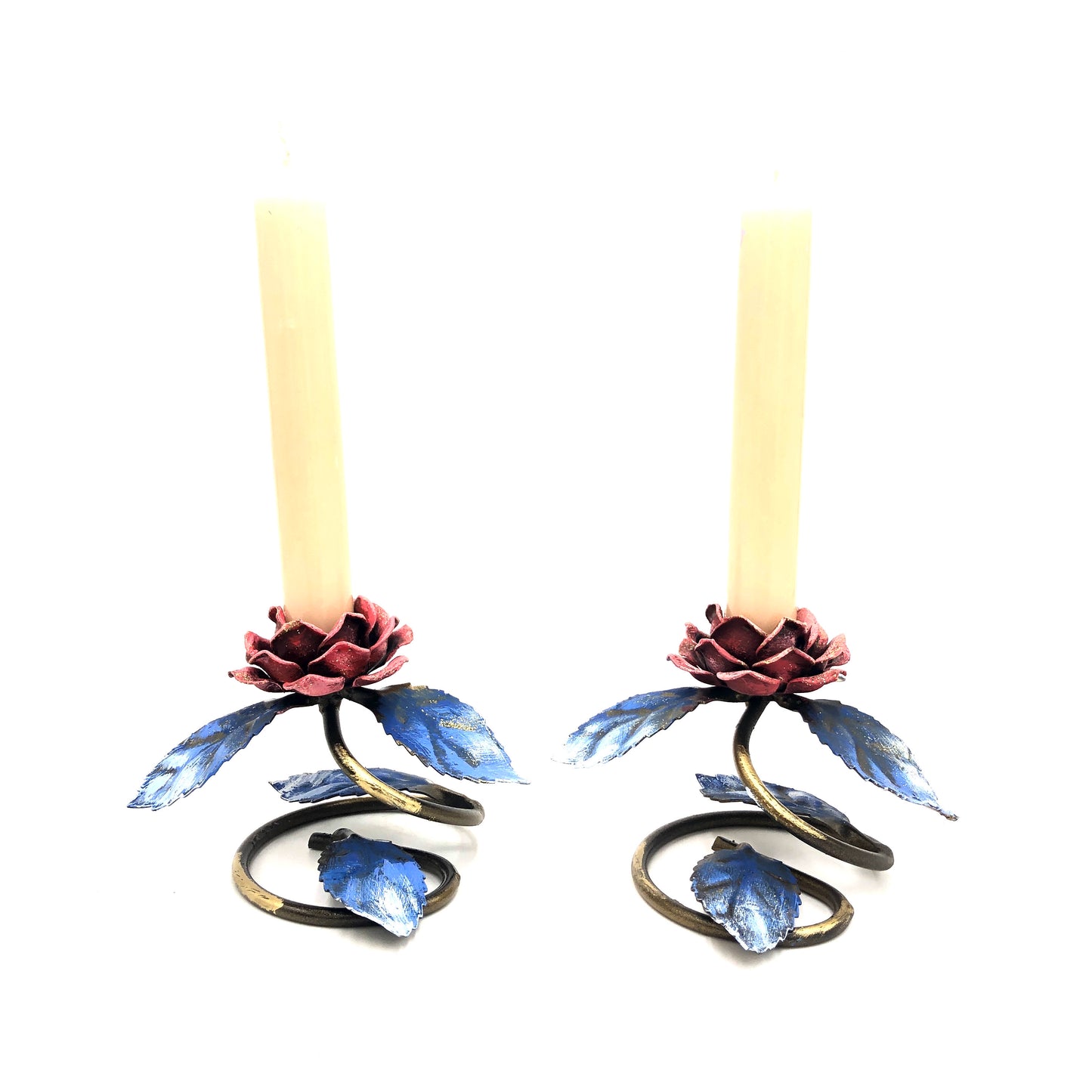 Set of 2 candle holders with rose
