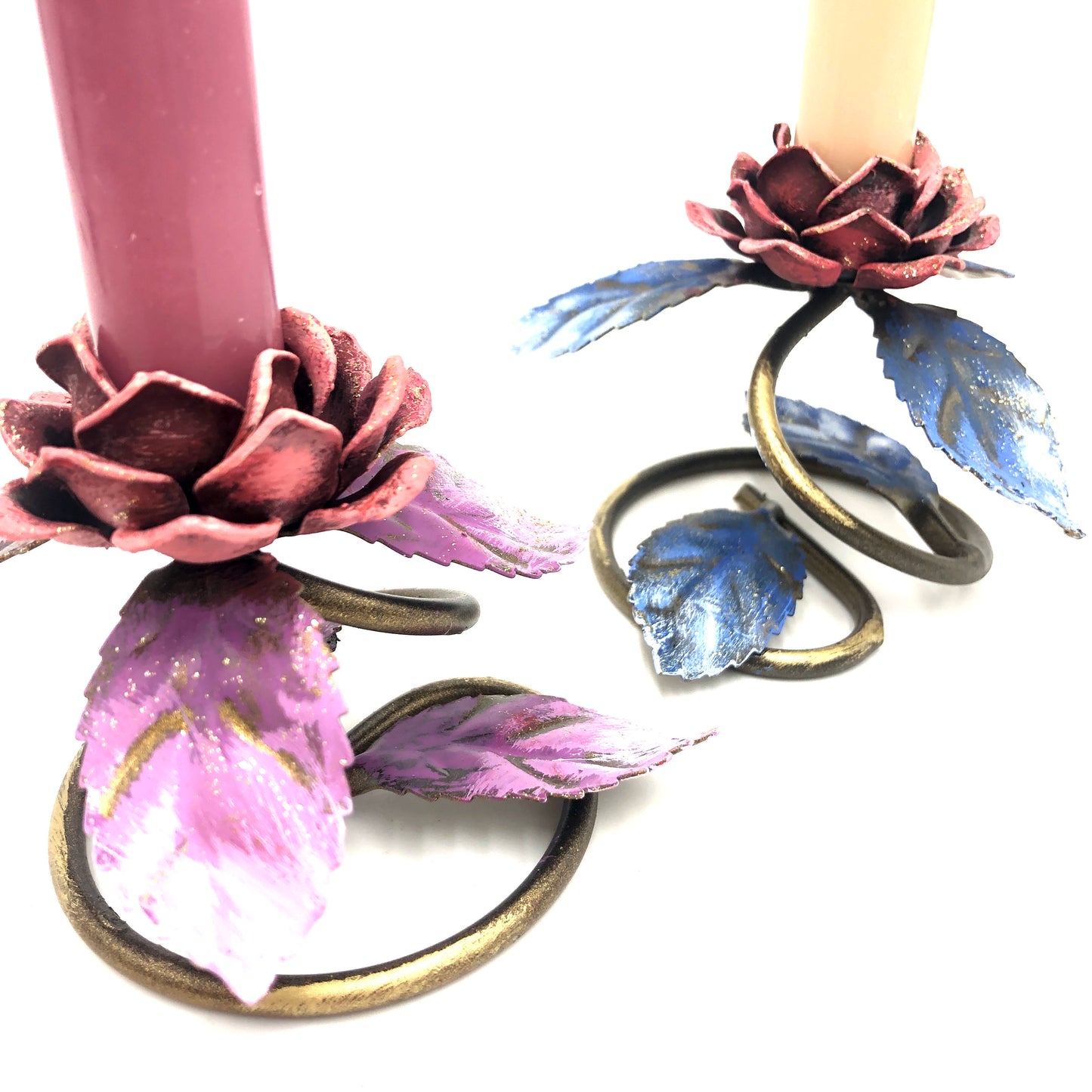 Set of 2 candle holders with rose