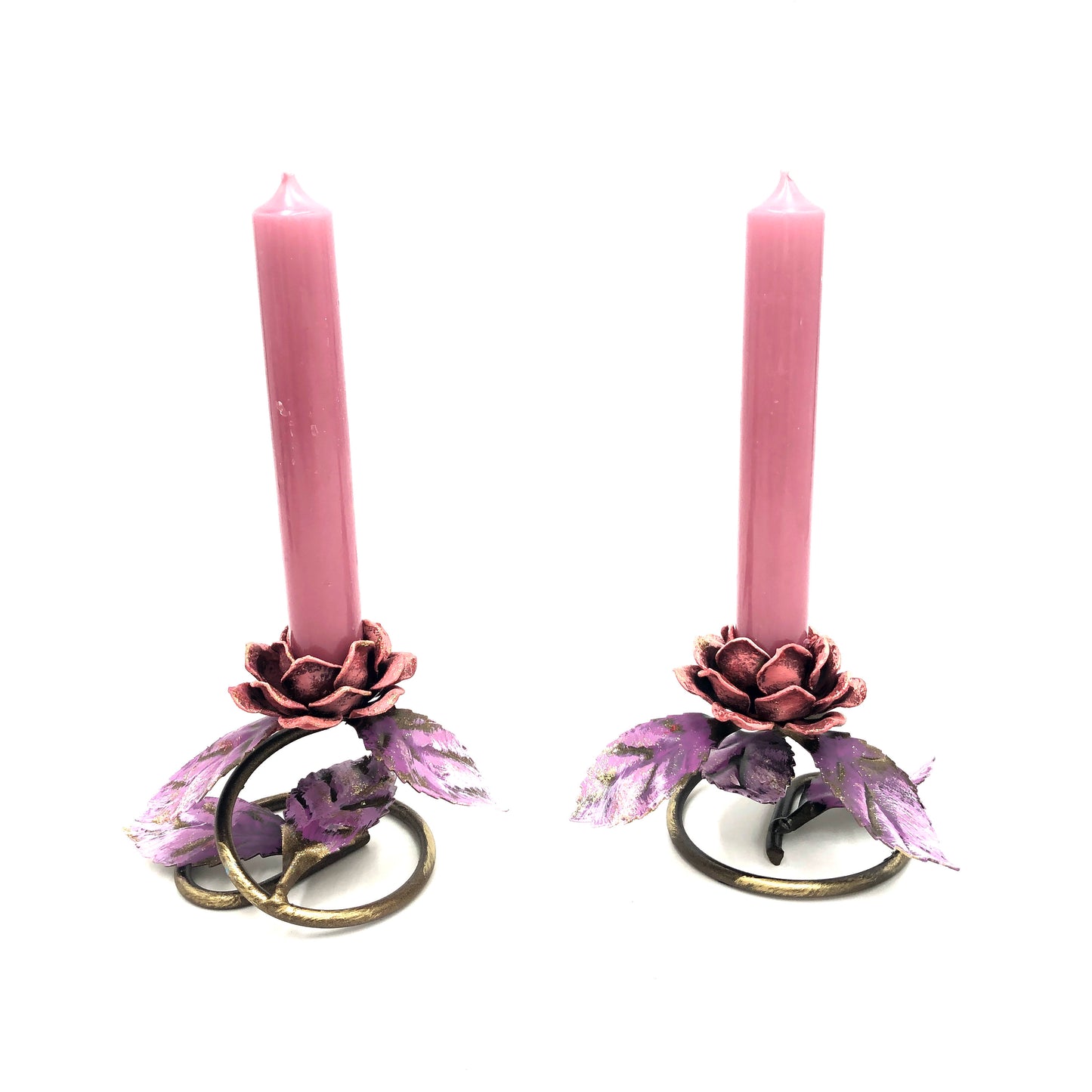Set of 2 candle holders with rose